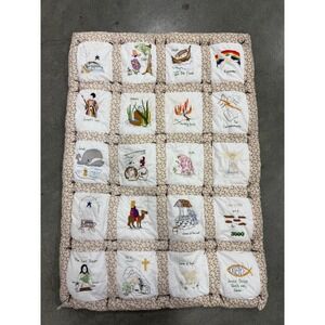 Hand Embroidered Bible Story crib Quilt blanket‎ Noah's Ark Ten Commandments